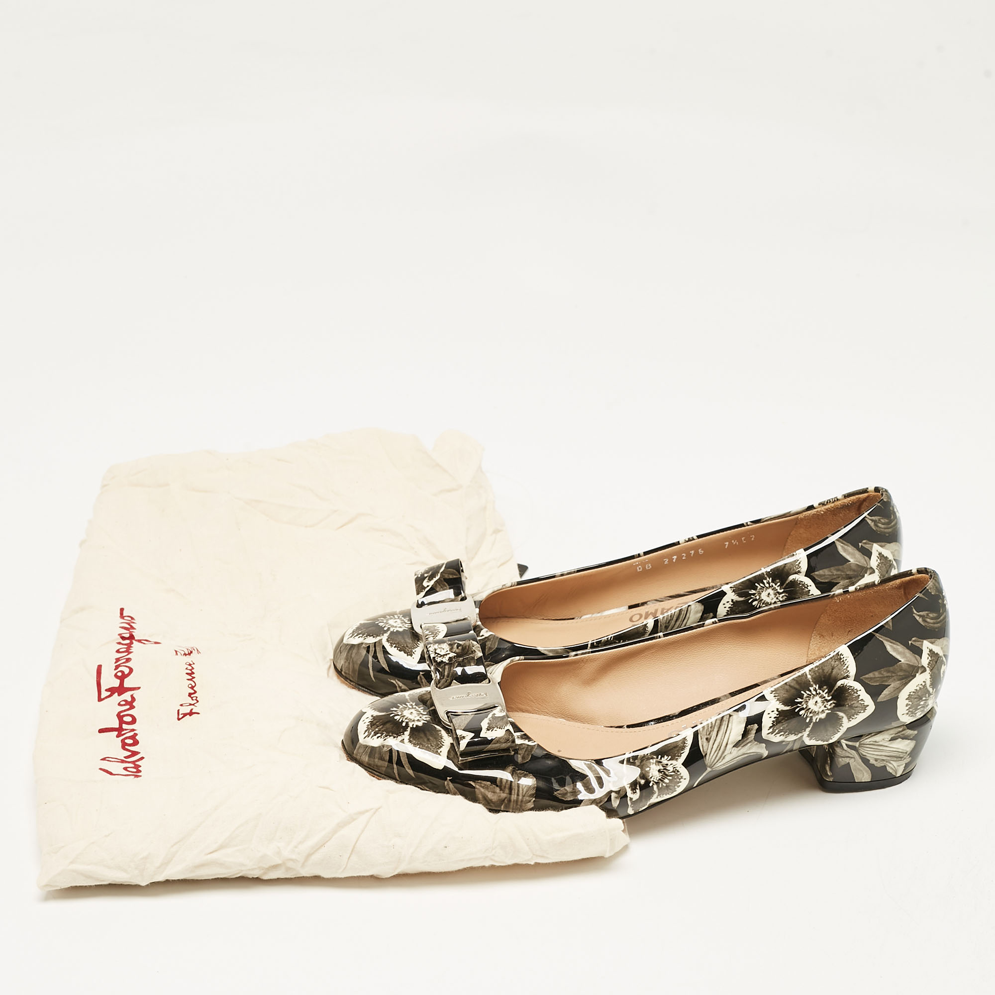 Salvatore Ferragamo Multicolor Patent Leather Vara Bow Block Heel Pumps Size 38 