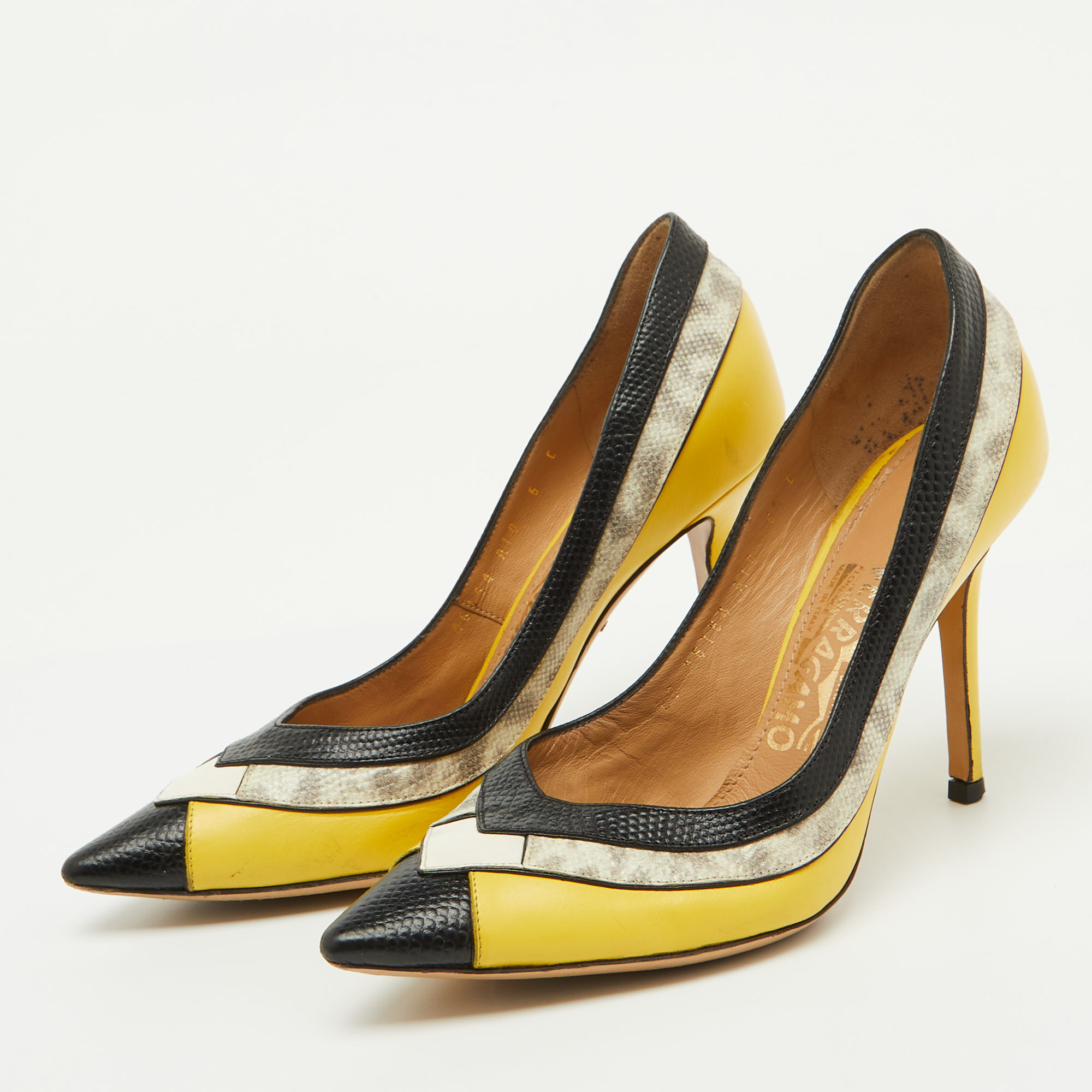 Salvatore Ferragamo Multicolor Leather Pointed Toe Pumps Size 36.5 