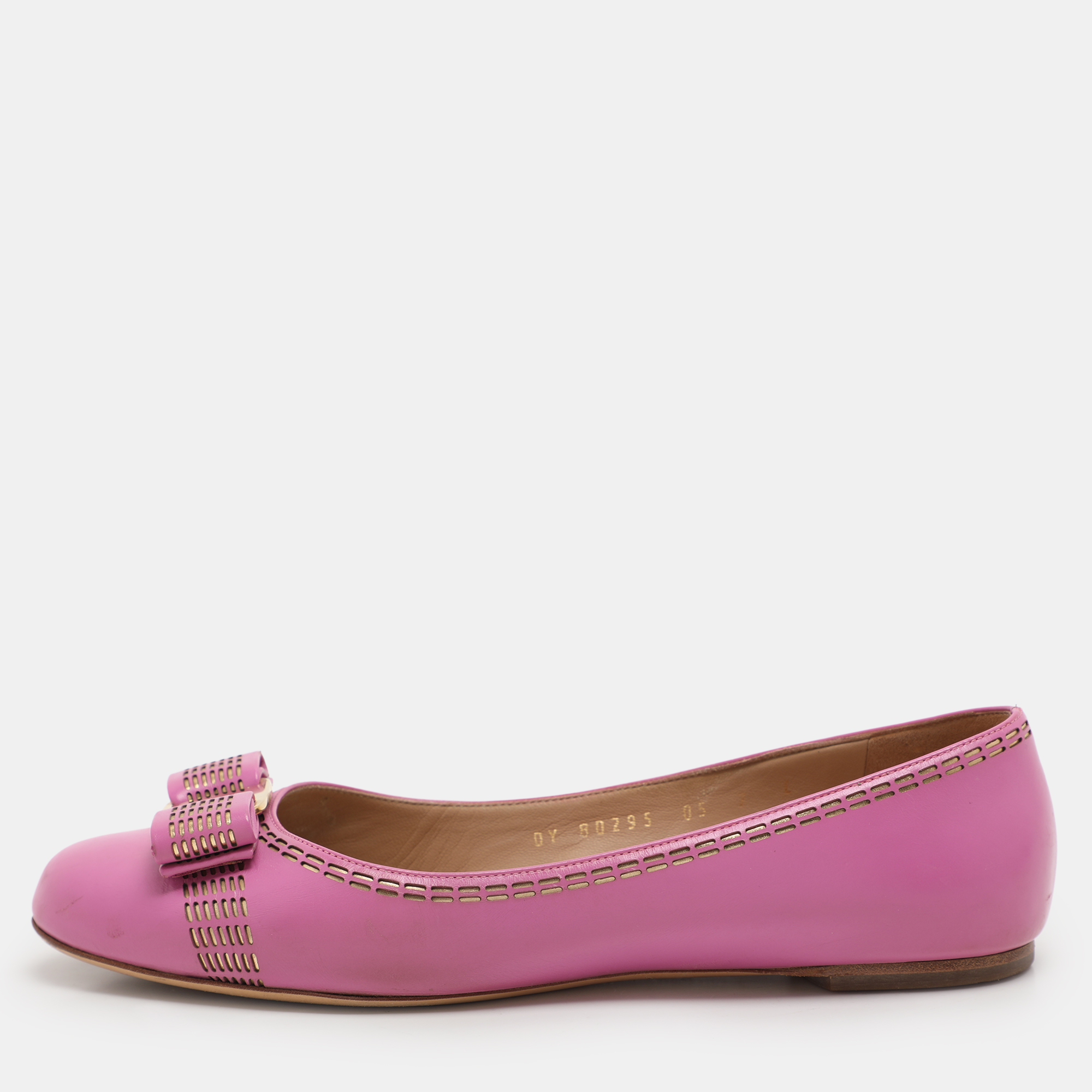 

Salvatore Ferragamo Pink Leather Vara Bow Ballet Flats Size 37.5