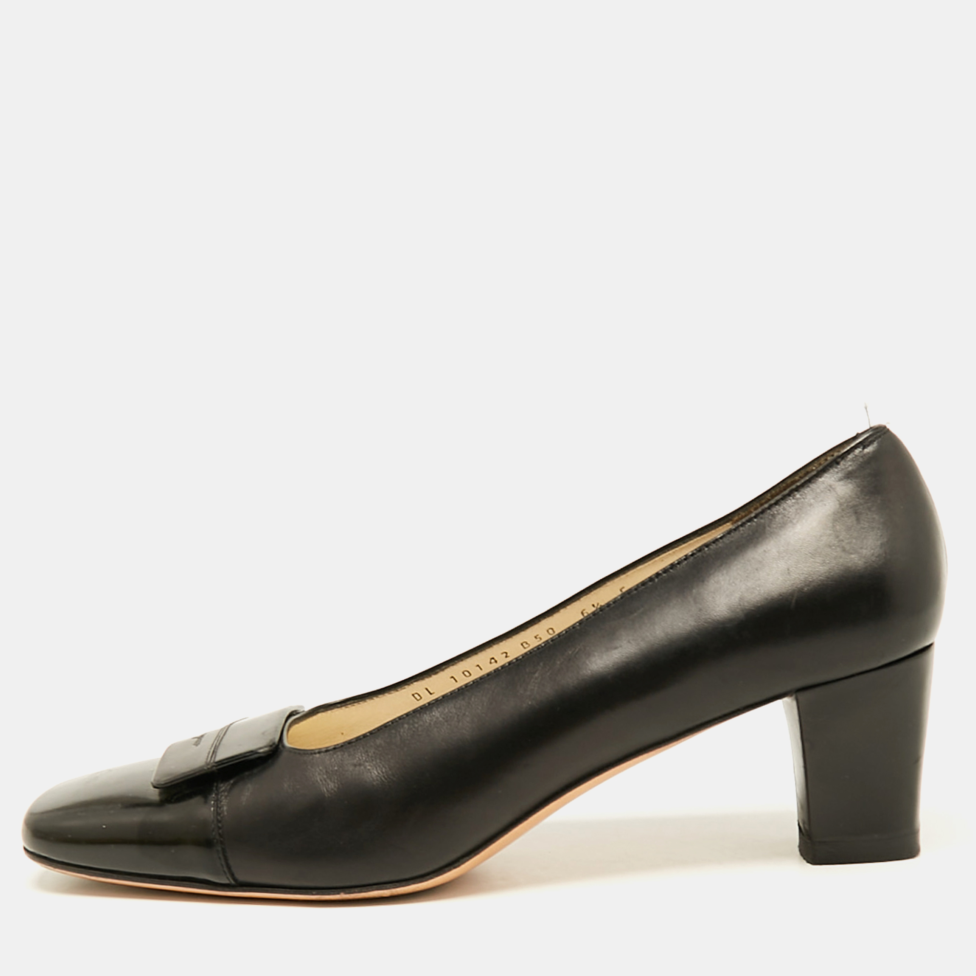 

Salvatore Ferragamo Black Leather Bow Block Heel Pumps Size 37