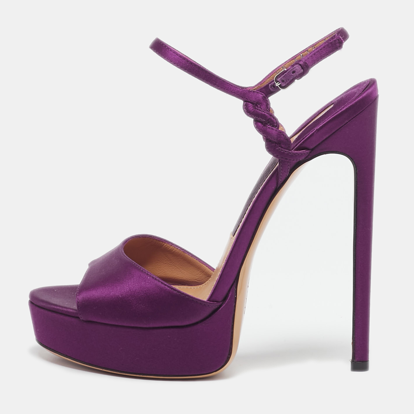 

Salvatore Ferragamo Purple Satin Platform Ankle Strap Sandals Size 38.5