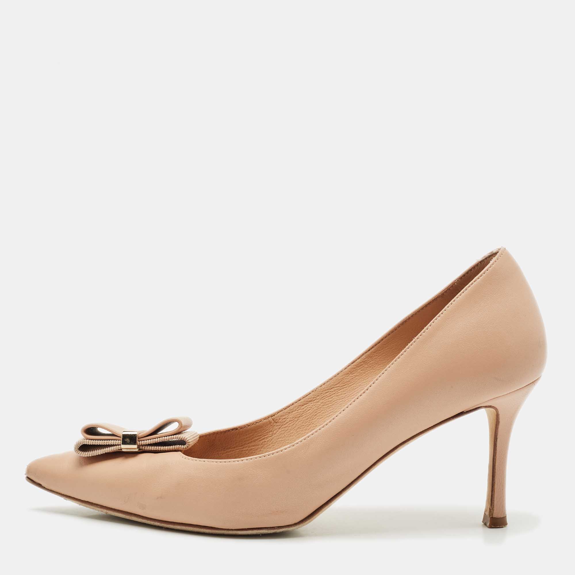 

Salvatore Ferragamo Blush Pink Leather Bow Pumps Size 37.5