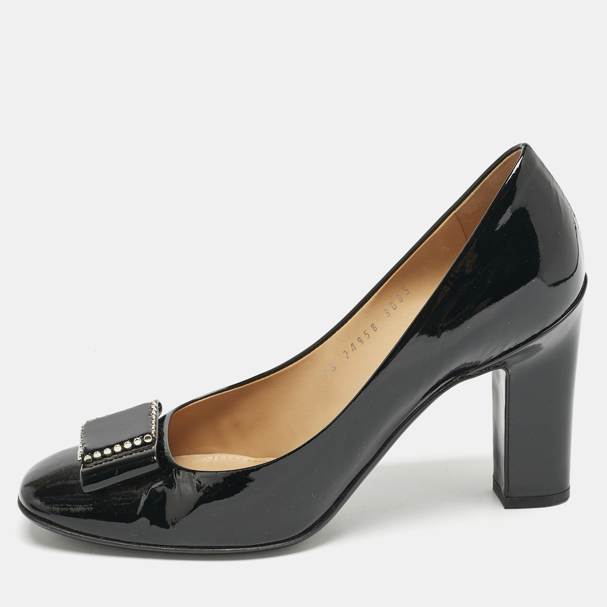 

Salvatore Ferragamo Black Patent Leather Selia Pumps Size 40