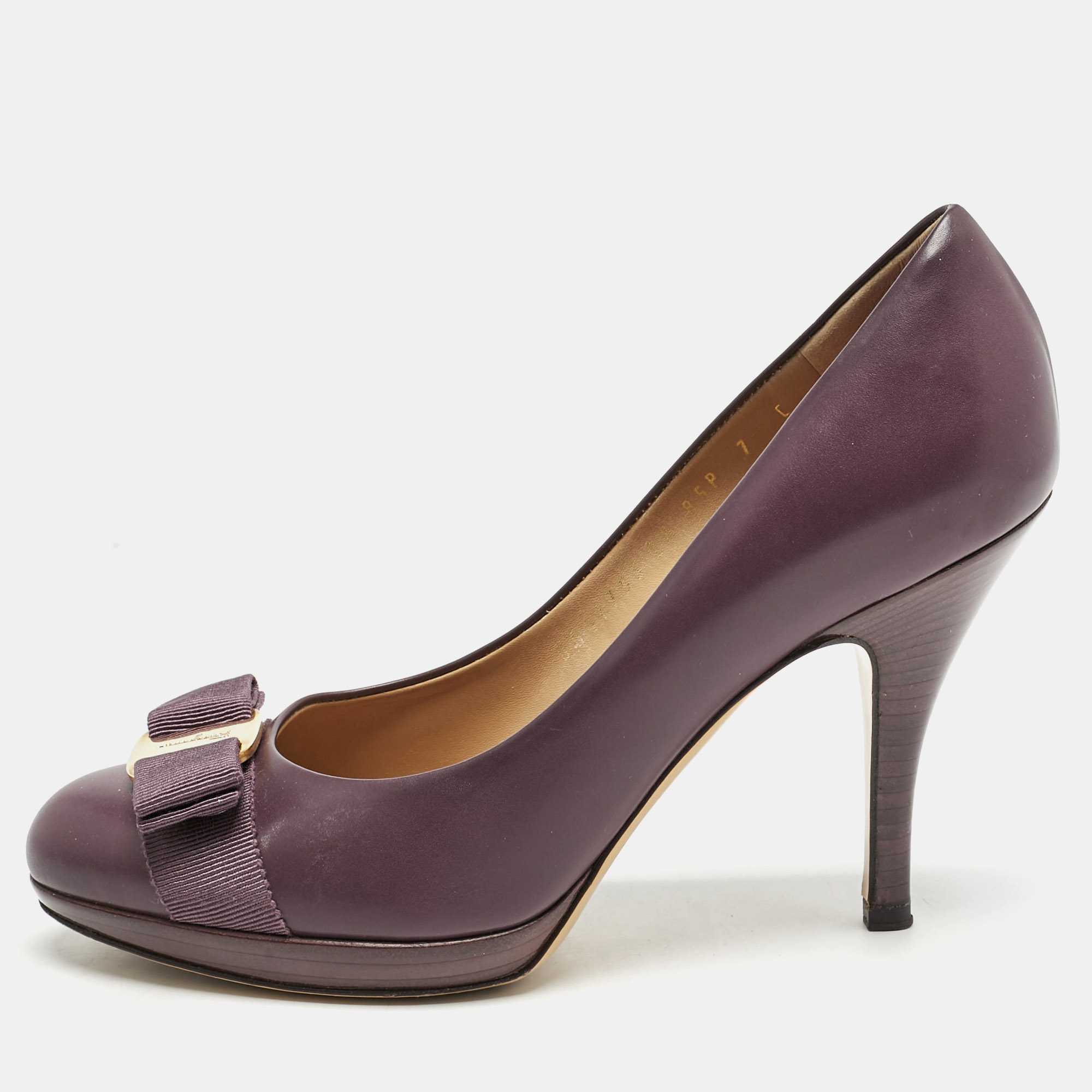 

Salvatore Ferragamo Dark Purple Leather Tina Pumps Size 37.5