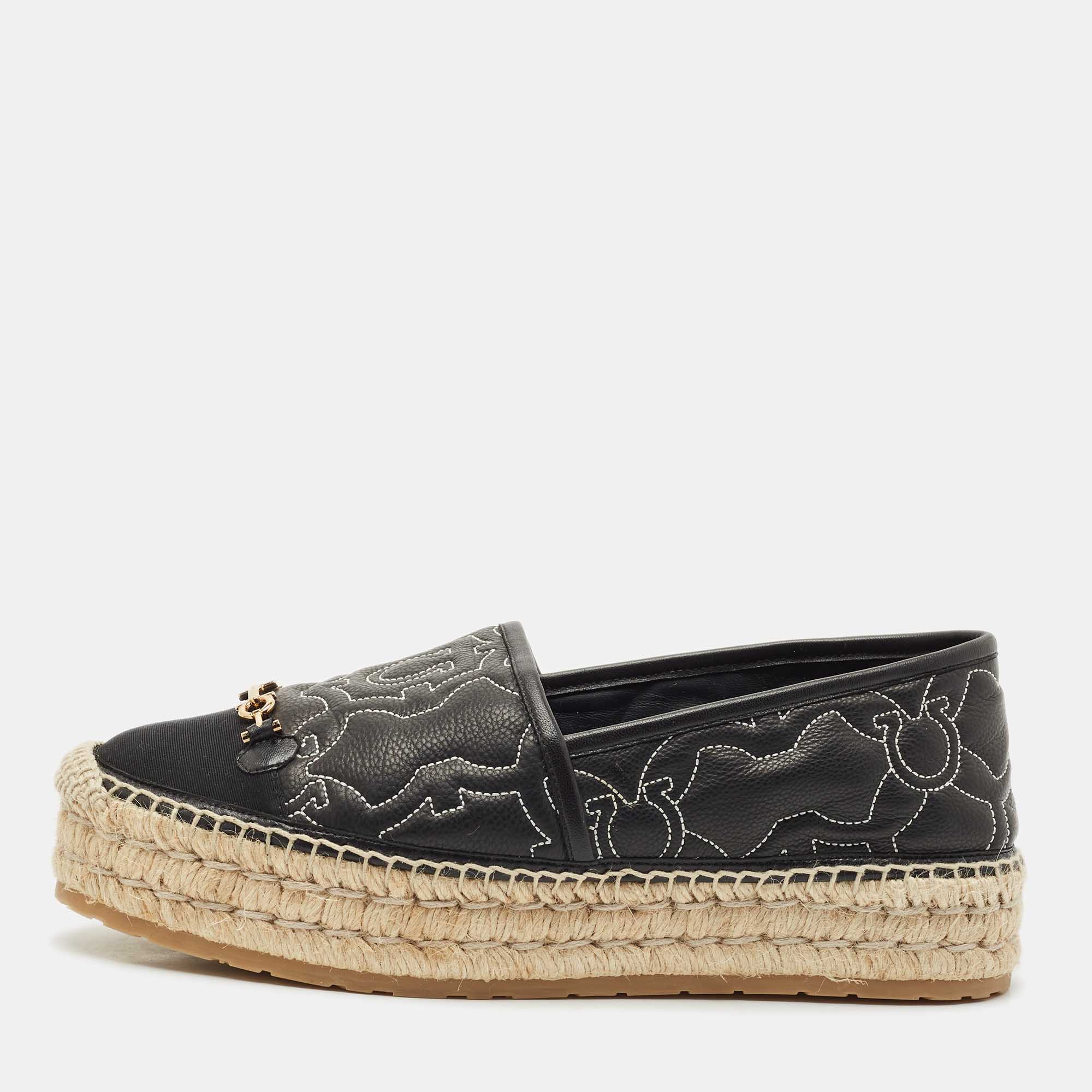 

Salvatore Ferragamo Black Leather Kim Gal Espadrille Loafers Size 40