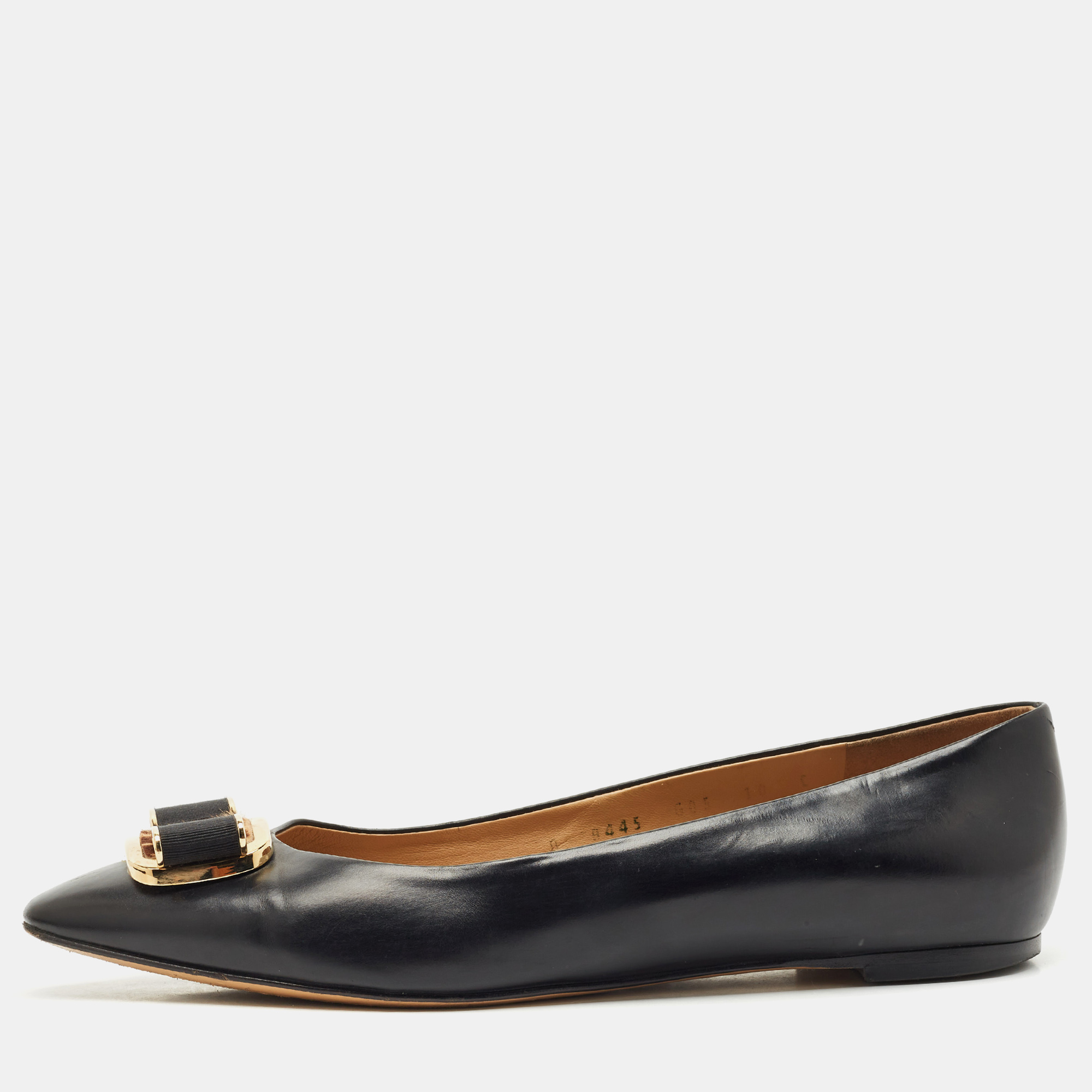 

Salvatore Ferragamo Black Leather Vara Bow Ballet Flats Size 40.5