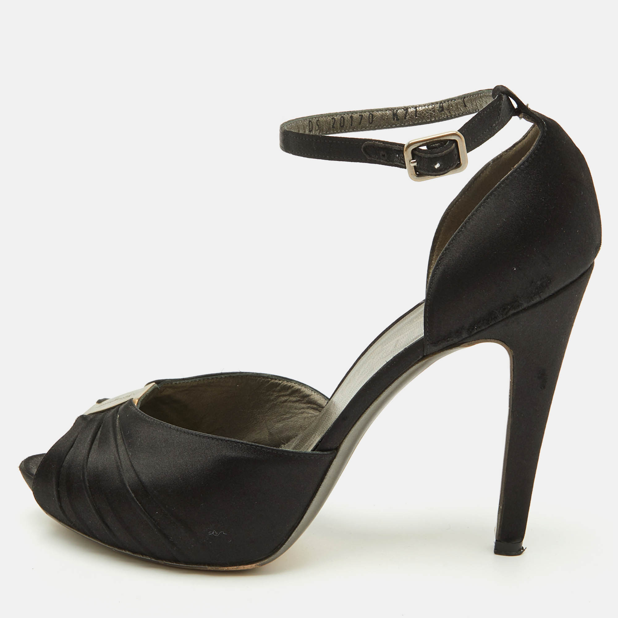 Pre-owned Ferragamo Black Satin Ankle Strap Platform Sandals Size 39.5
