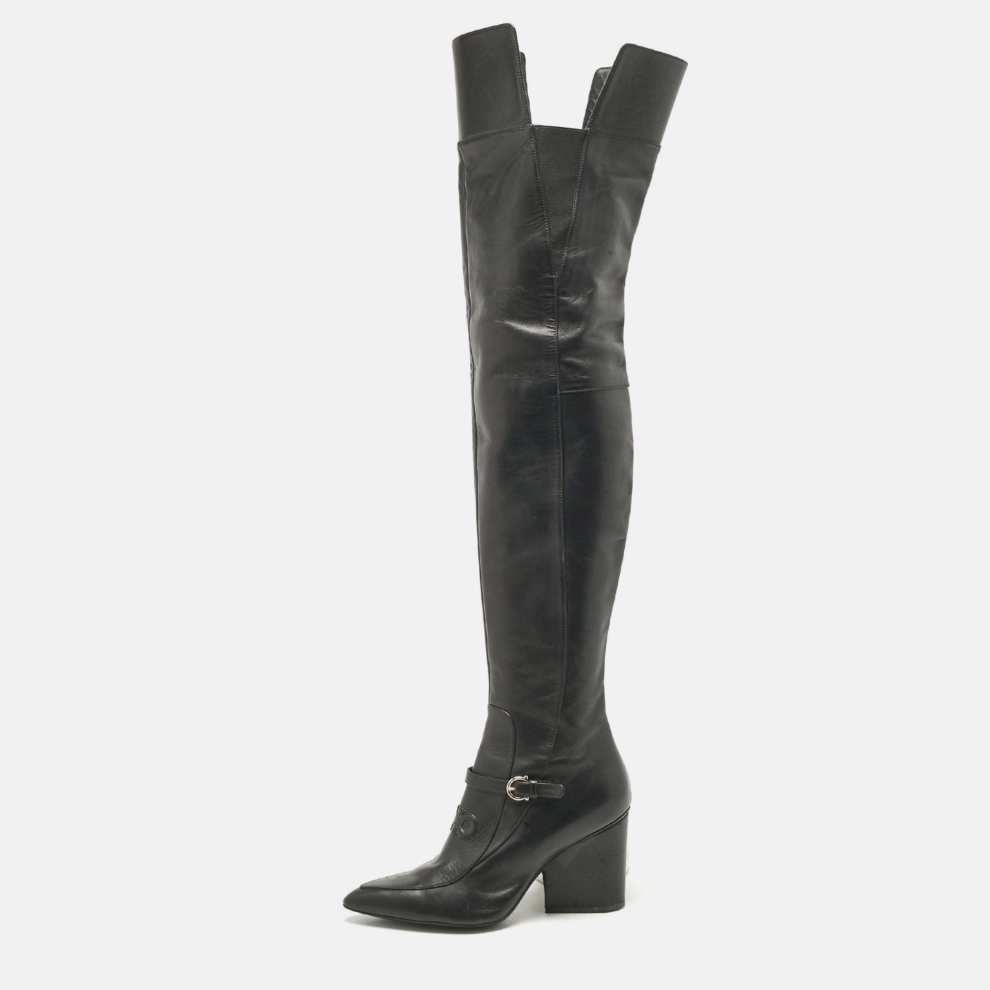 

Salvatore Ferragamo Black Leather Thigh High Boots Size 40