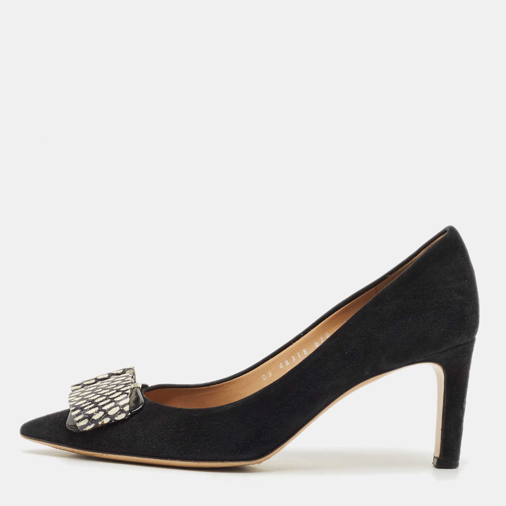 

Salvatore Ferragamo Black Water Snakeskin and Suede Mimi Pumps Size 39.5