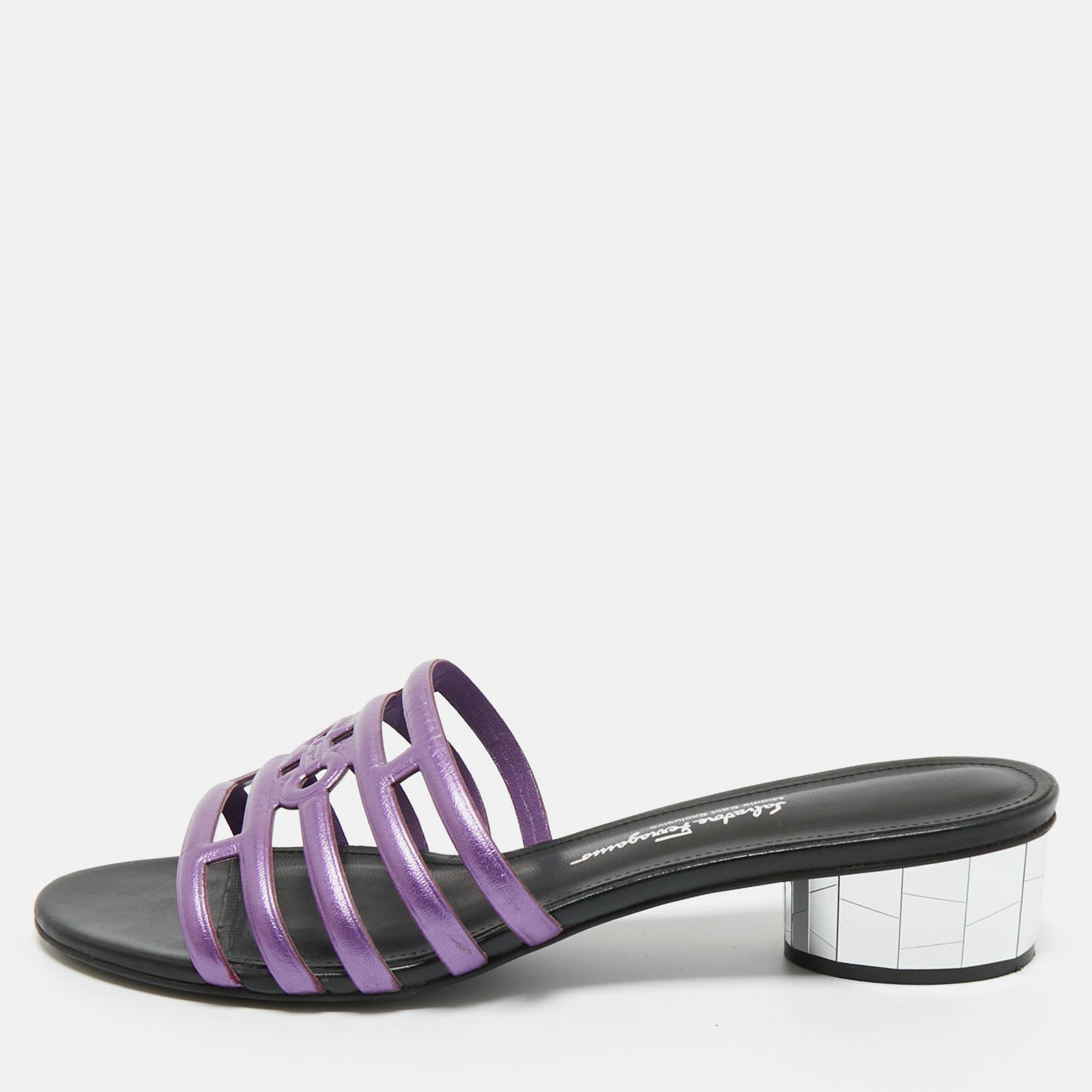 

Salvatore Ferragamo Purple Leather Finn Slide Sandals Size 38.5