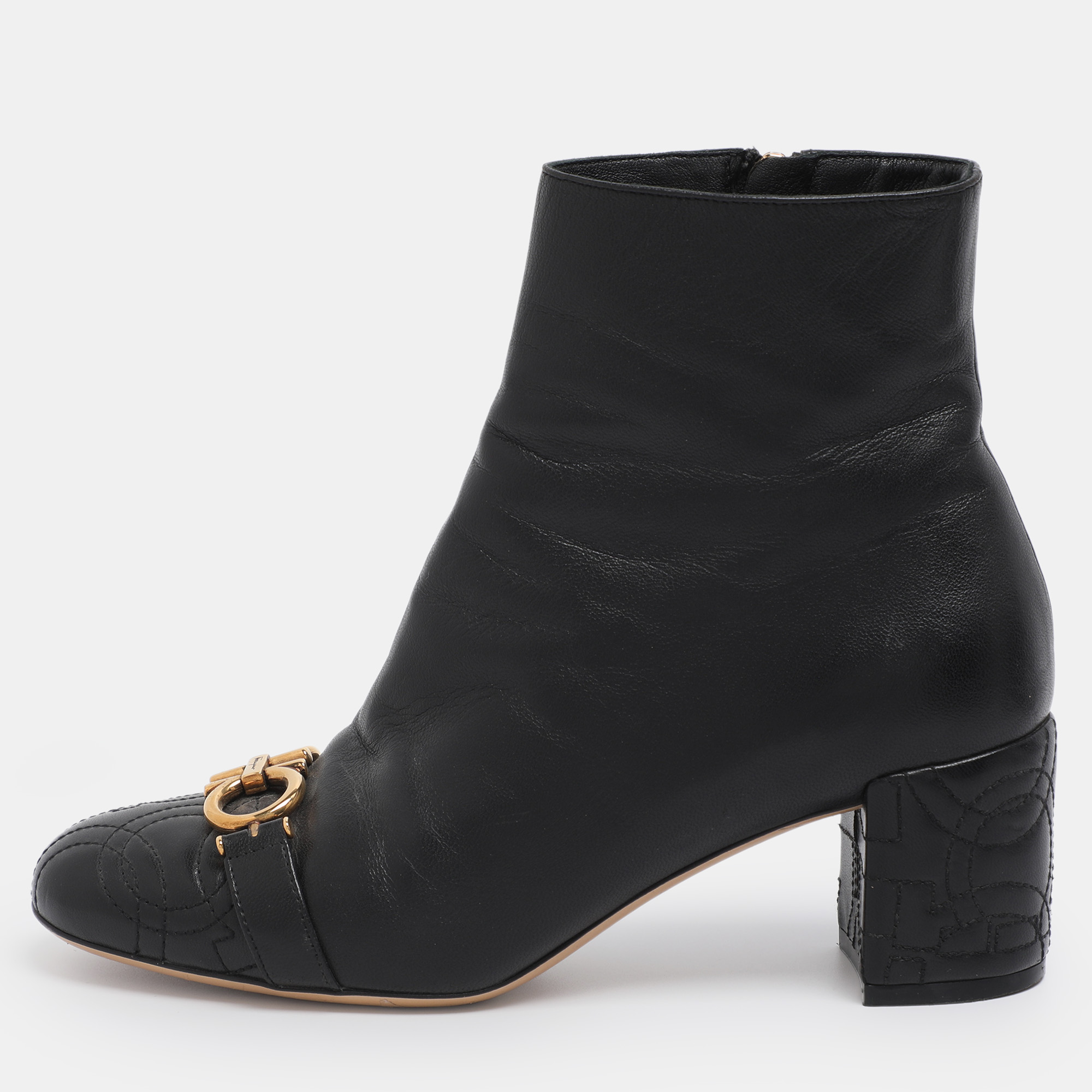 Salvatore Ferragamo Black Leather Lilla Mid Calf Boots Size 36