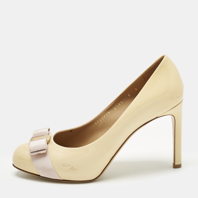 

Salvatore Ferragamo Yellow Patent Leather Vara Bow Platform Pumps Size 38.5