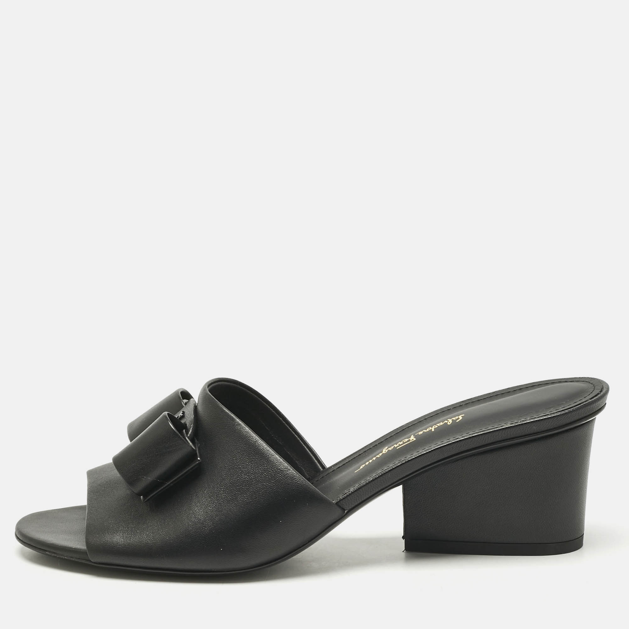 

Salvatore Ferragamo Black Leather Valery Slide Sandals Size 40