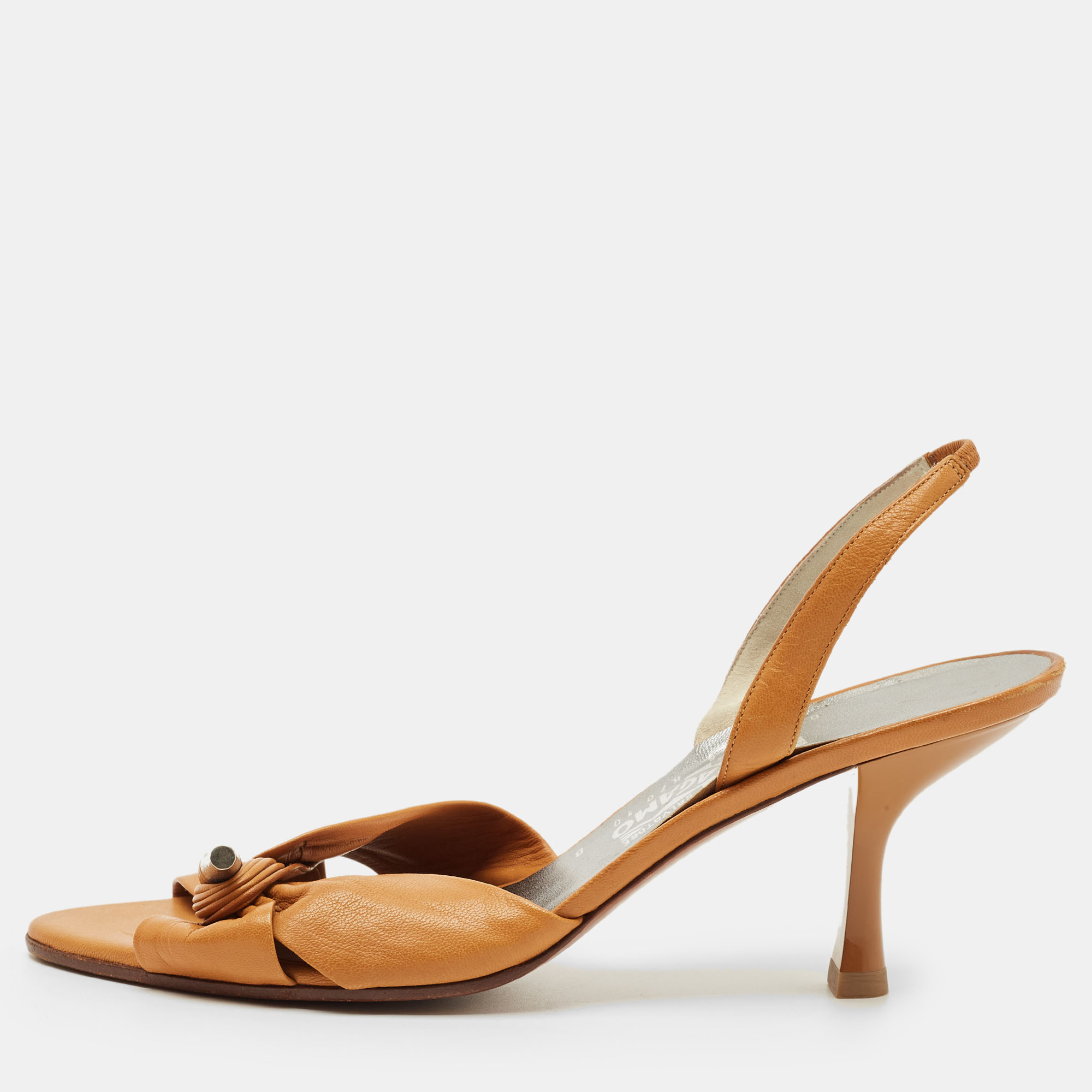 Salvatore Ferragamo Brown Leather Slingback Sandals Size 40.5