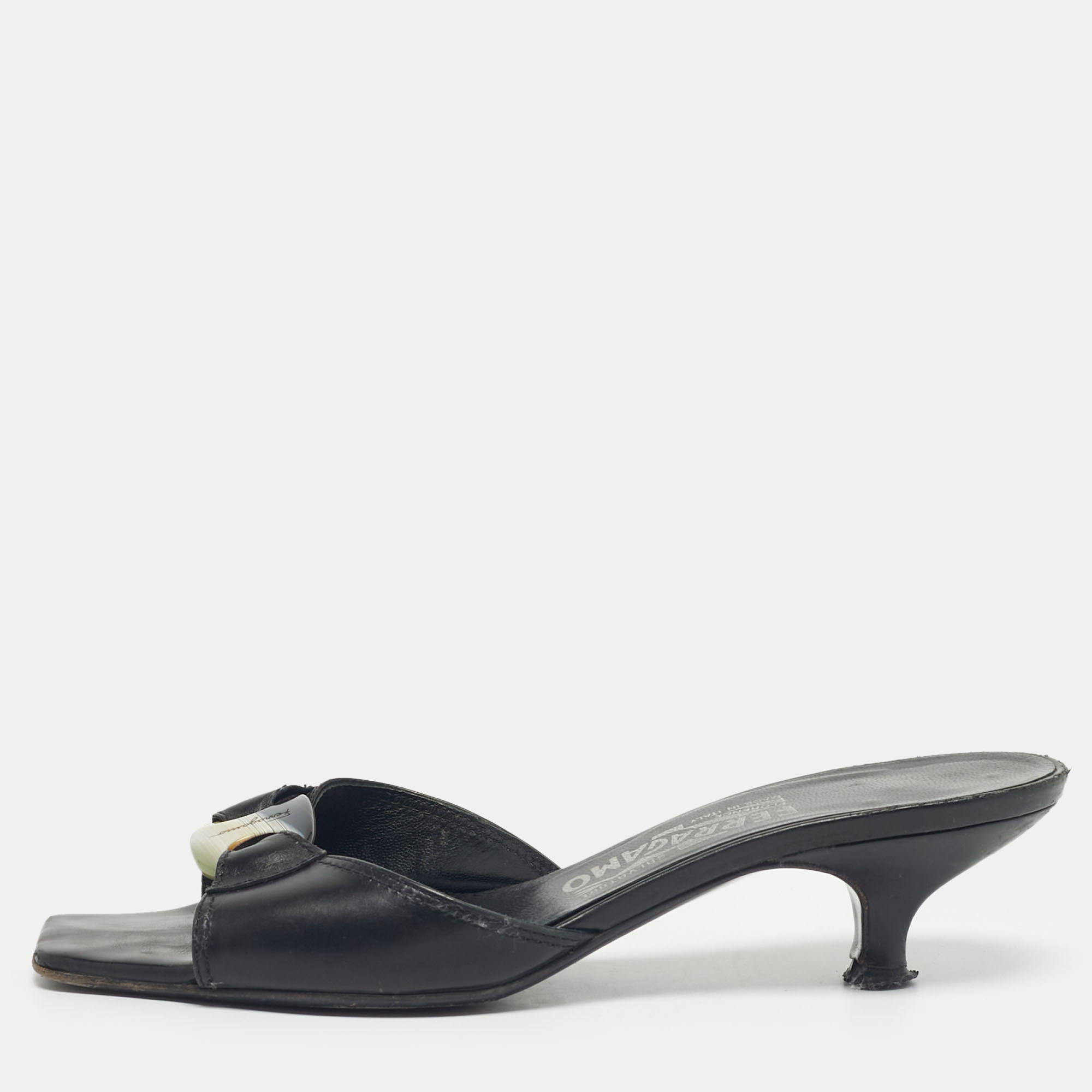Salvatore Ferragamo Black Leather Slide Sandals Size 36.5