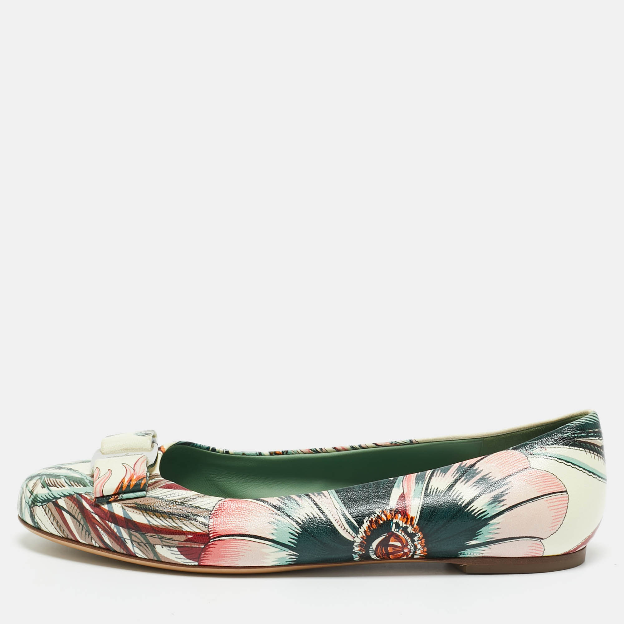 Salvatore Ferragamo Multicolor Leather Bow Ballet Flats Size 37.5