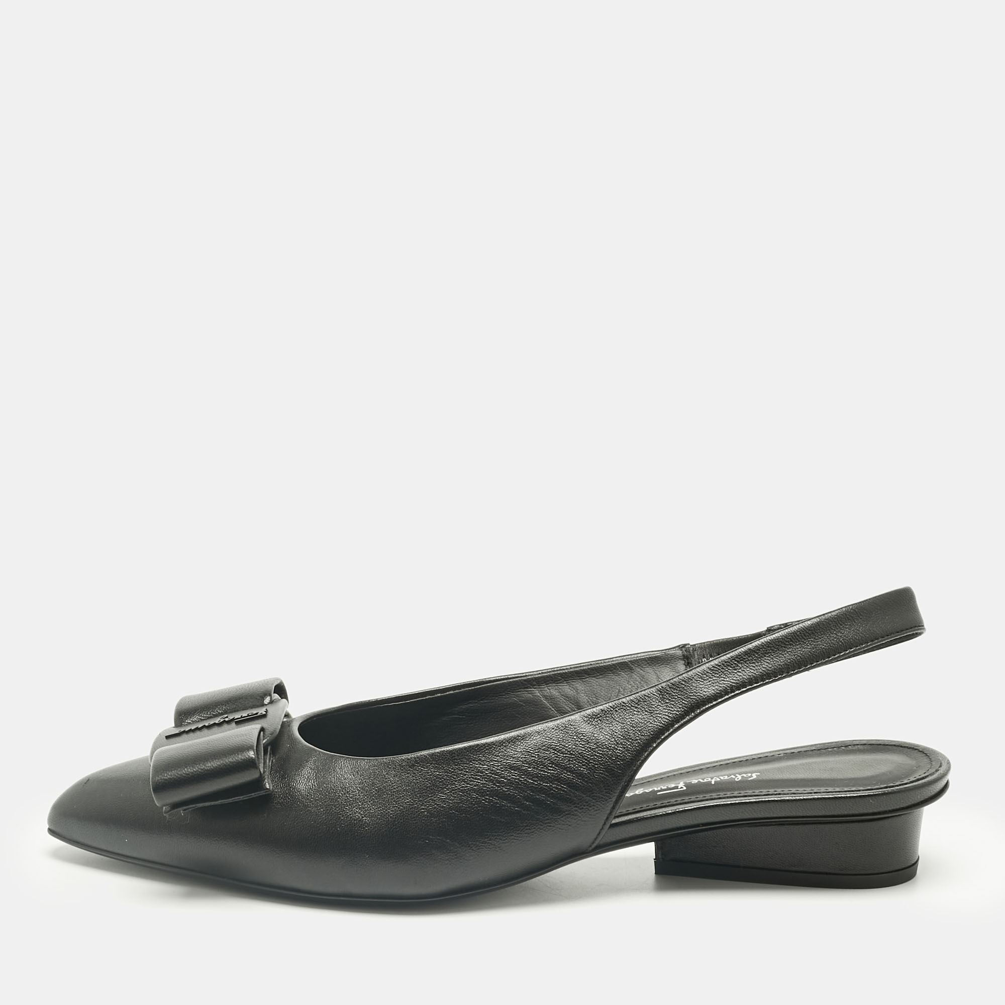 FERRAGAMO Pre-owned Black Leather Viva Slingback Flats Size 38