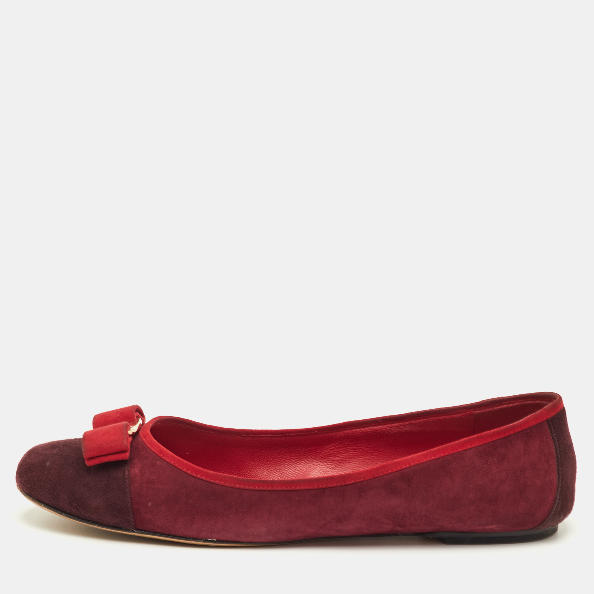 

Salvatore Ferragamo Varina Size 41 Two Burgundy Suede Ballet Flats