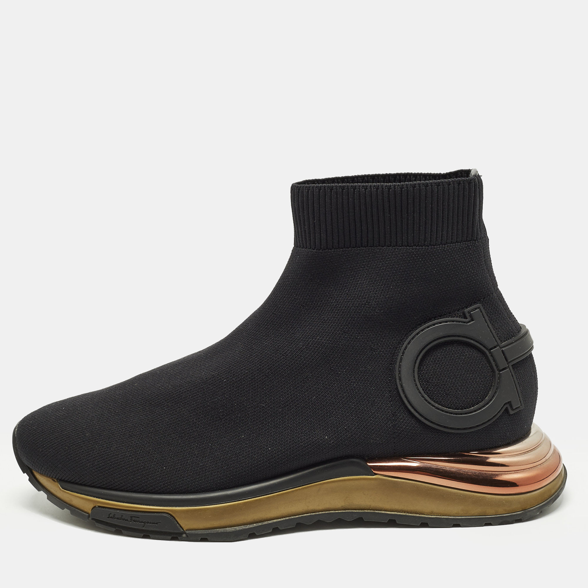 

Salvatore Ferragamo Gardena Size 38.5 Black Knit Fabric and Leather High Top Sneakers