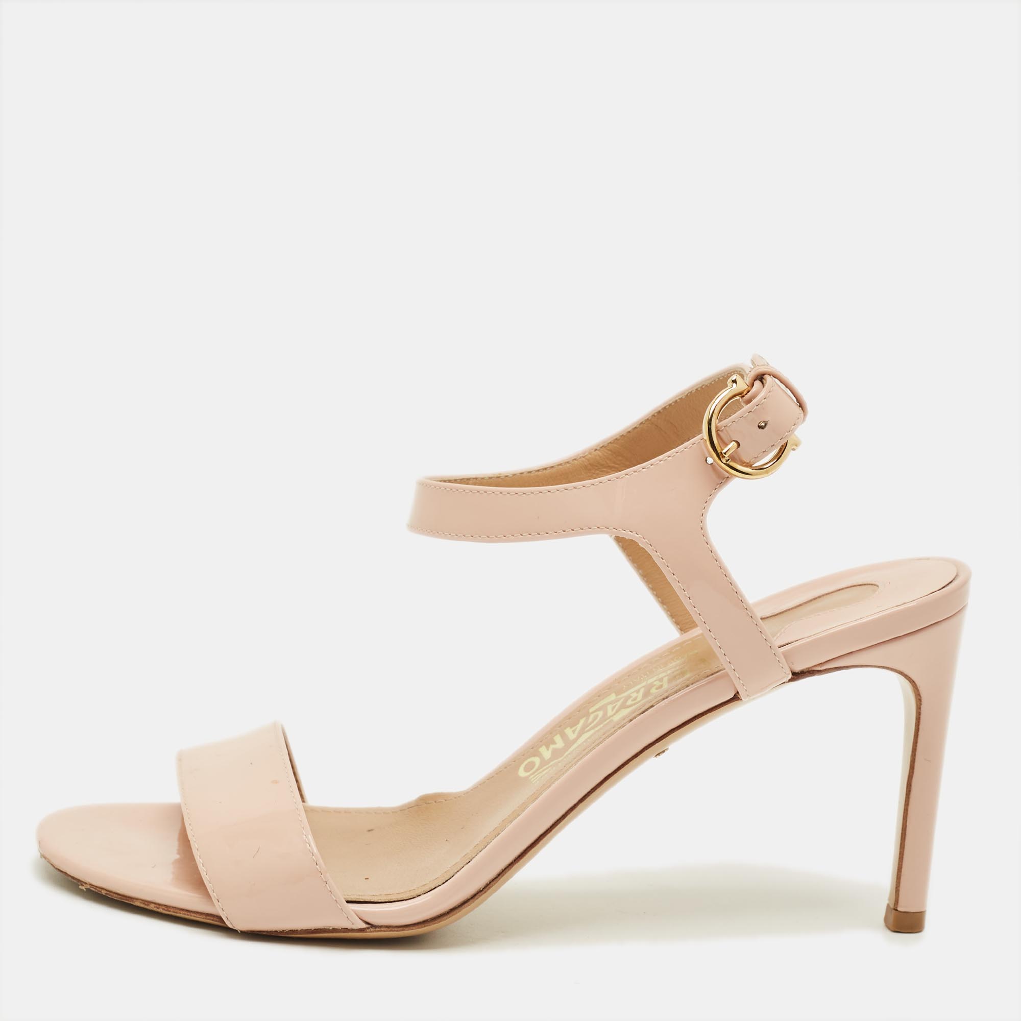 

Salvatore Ferragamo Size 36 Beige Patent Leather Ankle Strap Sandals