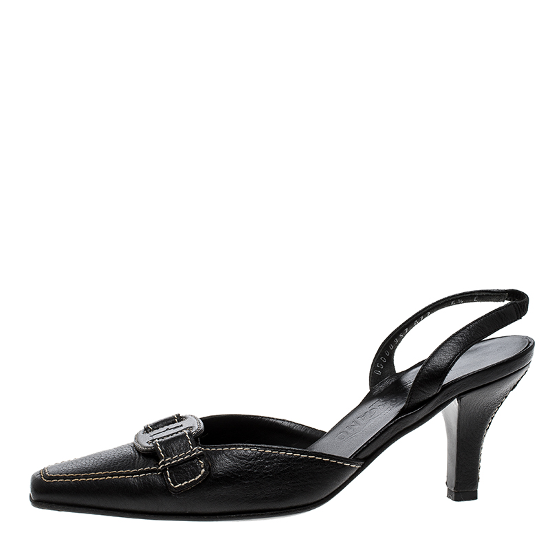

Salvatore Ferragamo Black Leather Slingback Sandals Size