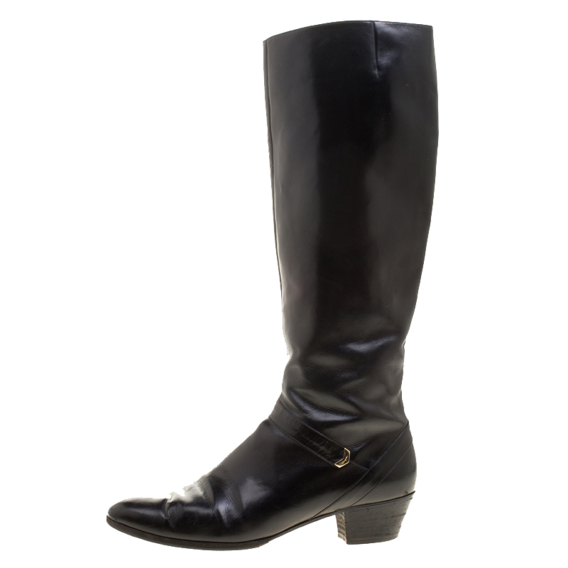 

Salvatore Ferragamo Black Leather Knee Length Boots Size