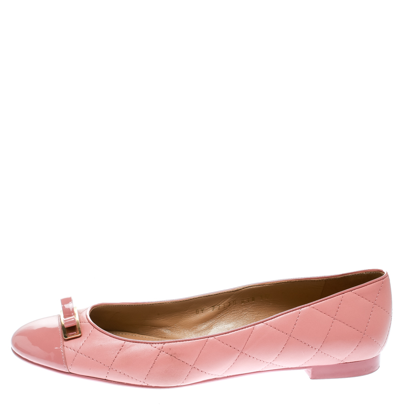 

Salvatore Ferragamo Pink Quilted Leather Bow Ballet Flats Size