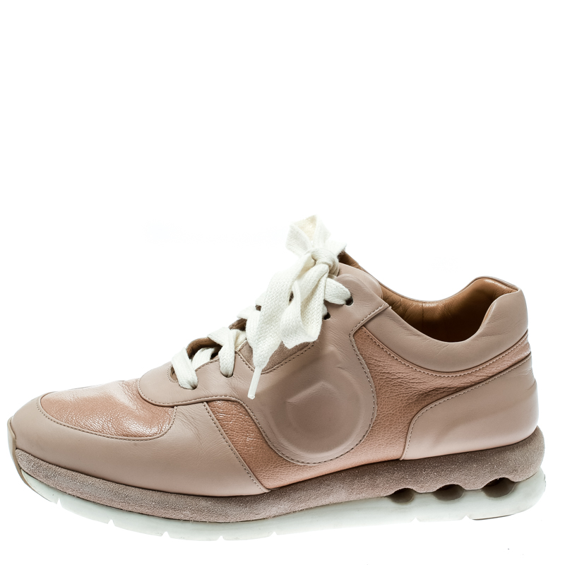 

Salvatore Ferragamo Beige Leather Lace Up Sneakers Size