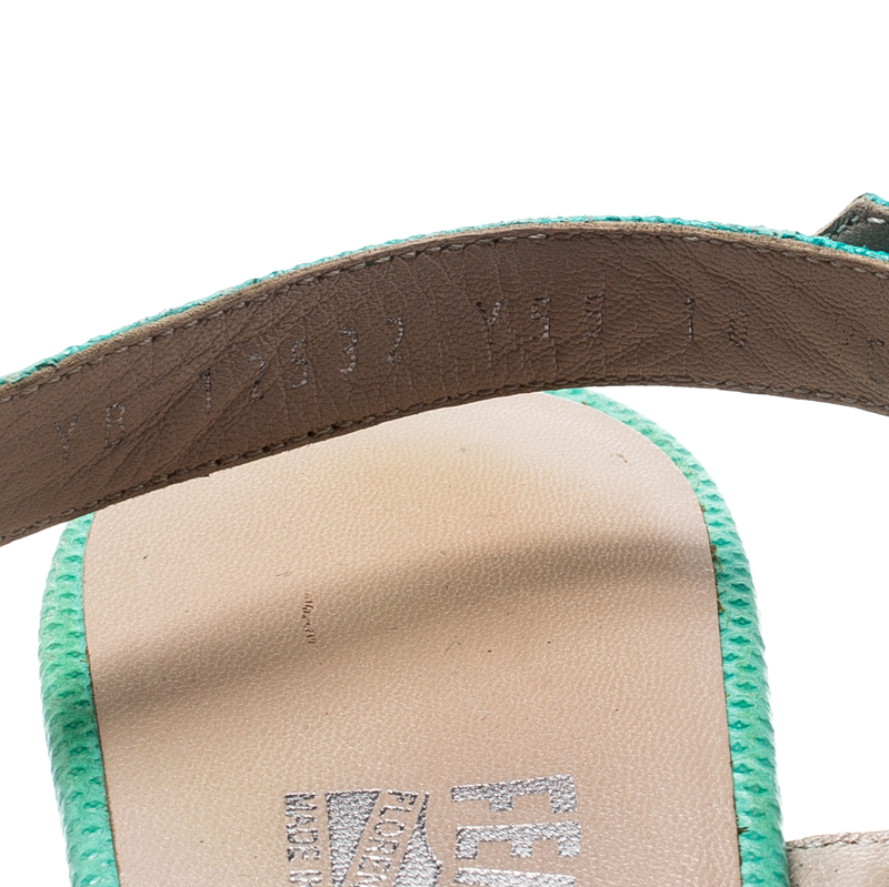 Pre-owned Ferragamo Tricolor Lizard Leather Cross Strap Cork Wedge Sandals Size 41 In Green