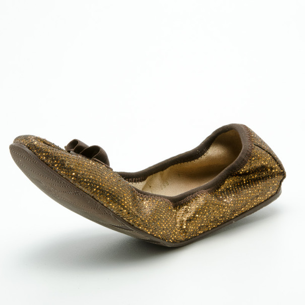 Salvatore Ferragamo Bronze Bow Ballet Flats Size 40