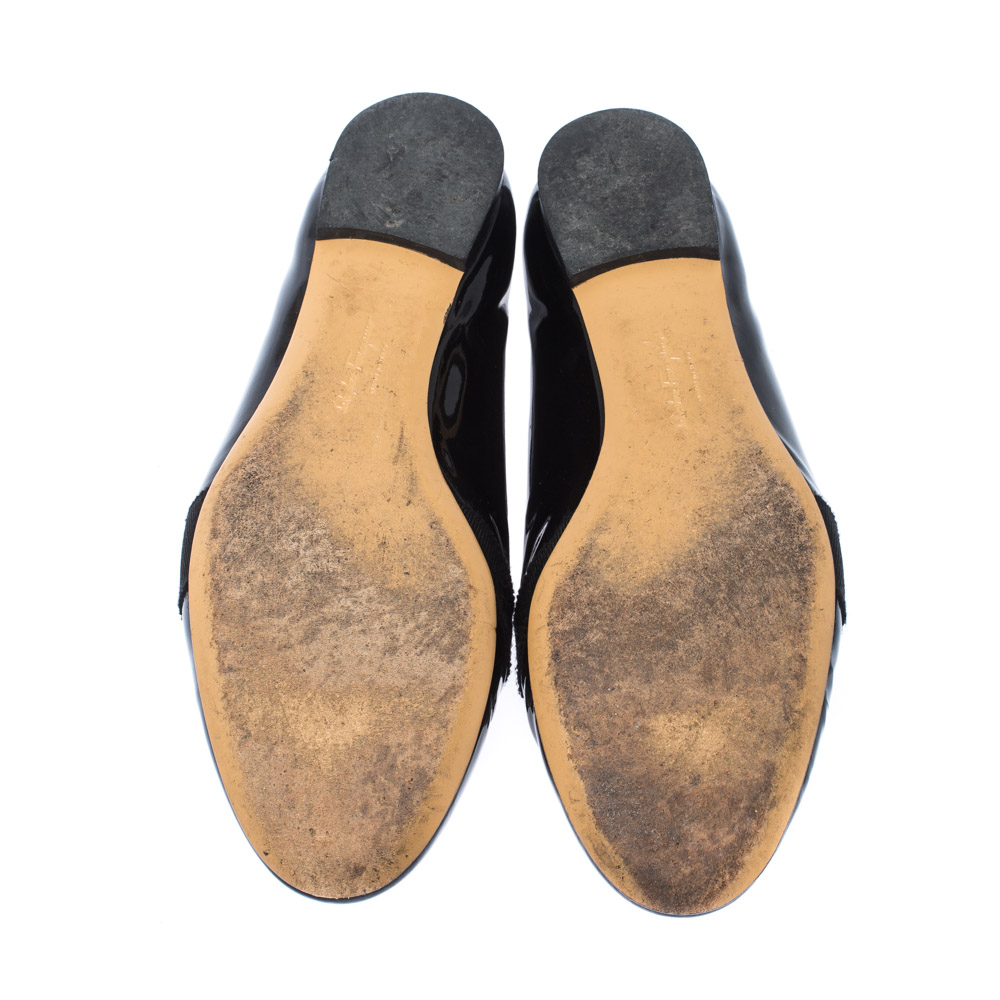 Salvatore Ferragamo Black Patent Leather Loafers Size 38