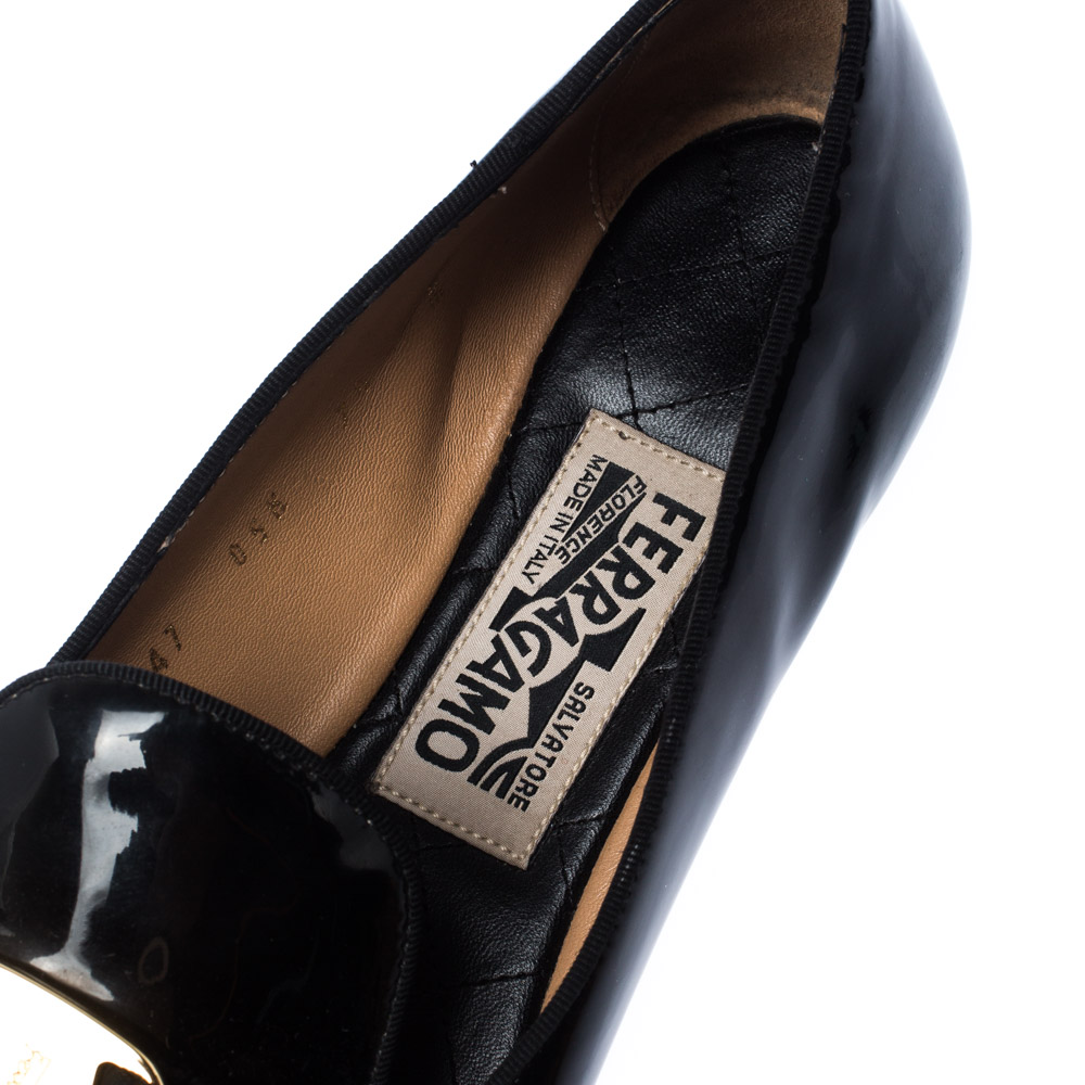 Salvatore Ferragamo Black Patent Leather Loafers Size 38