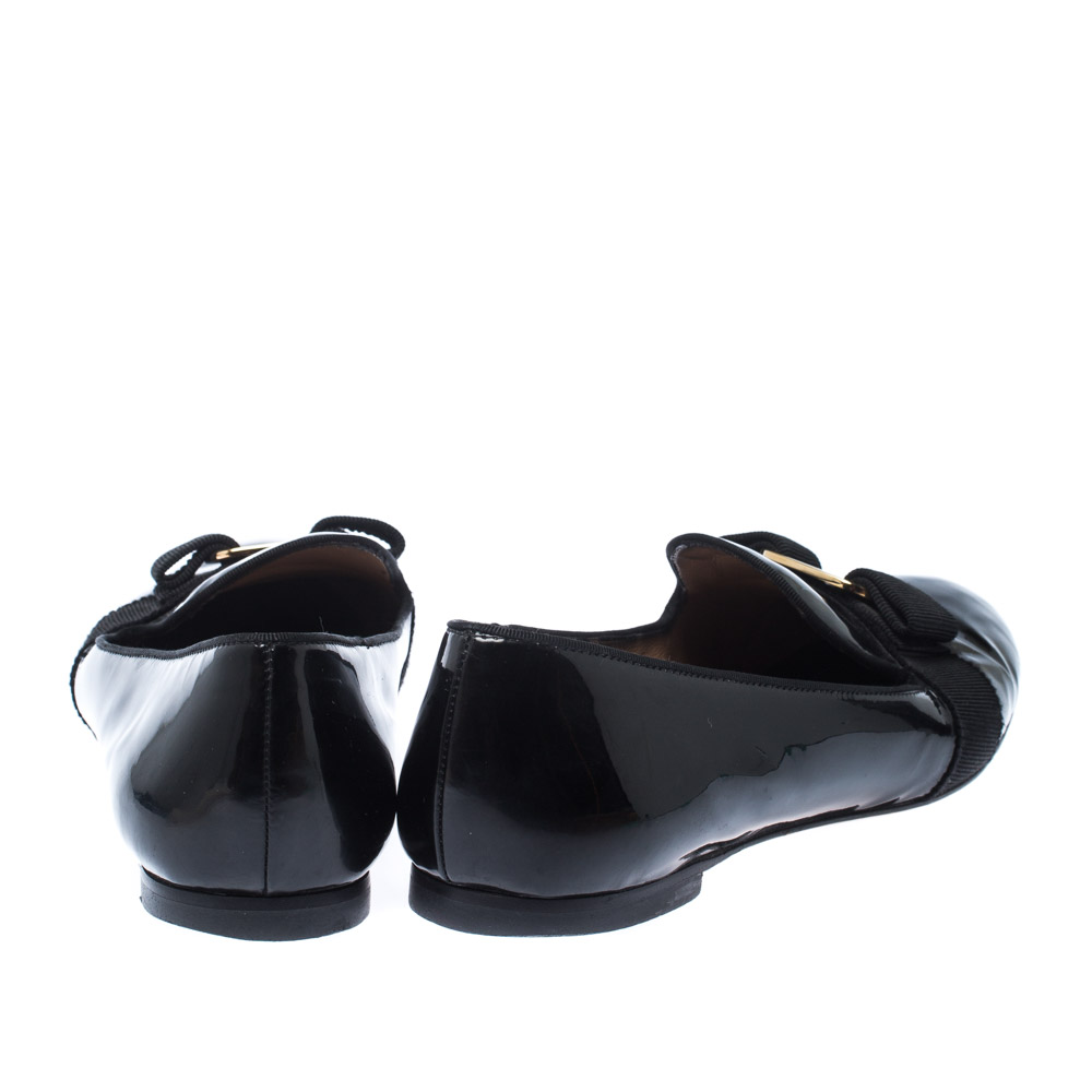 Salvatore Ferragamo Black Patent Leather Loafers Size 38