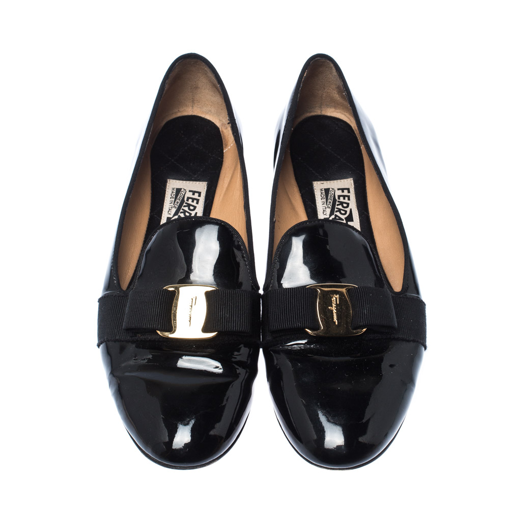 Salvatore Ferragamo Black Patent Leather Loafers Size 38