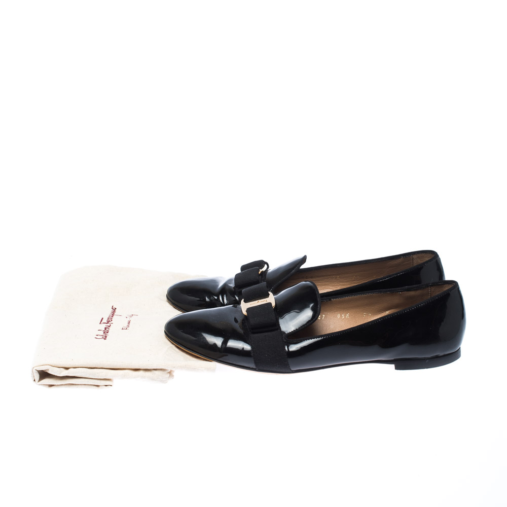 Salvatore Ferragamo Black Patent Leather Loafers Size 38