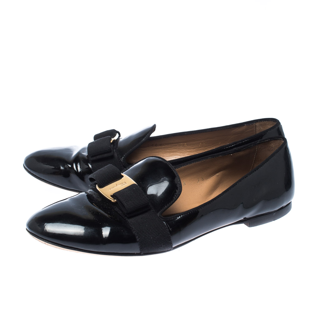 Salvatore Ferragamo Black Patent Leather Loafers Size 38