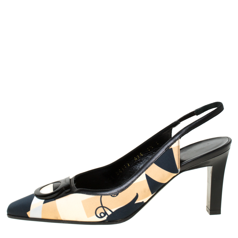 

Salvatore Ferragamo Multicolor Satin Slingback Sandals Size, Black