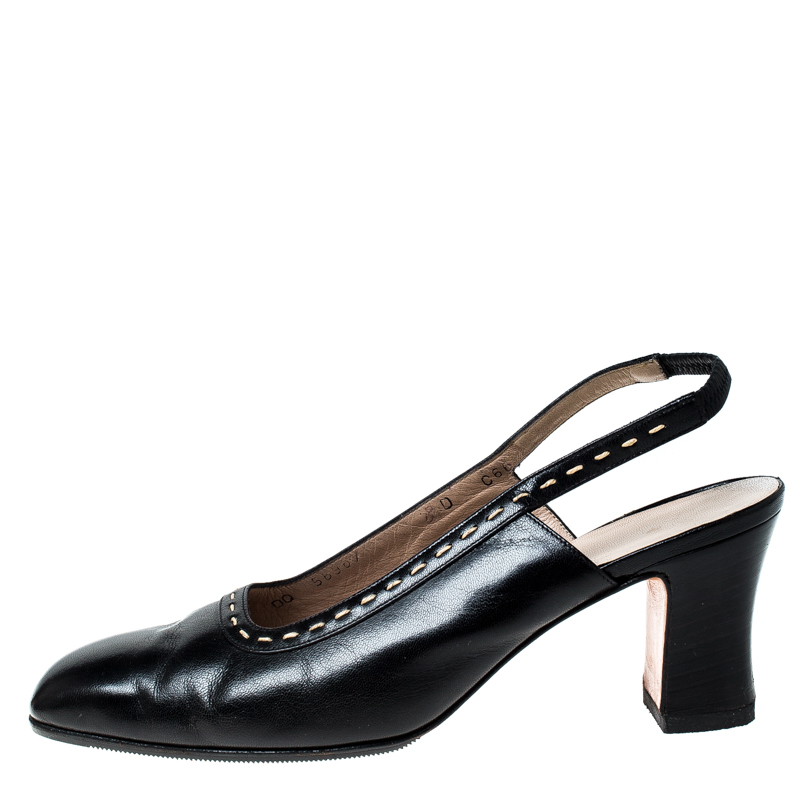 

Salvatore Ferragamo Black Leather Slingback Sandals Size