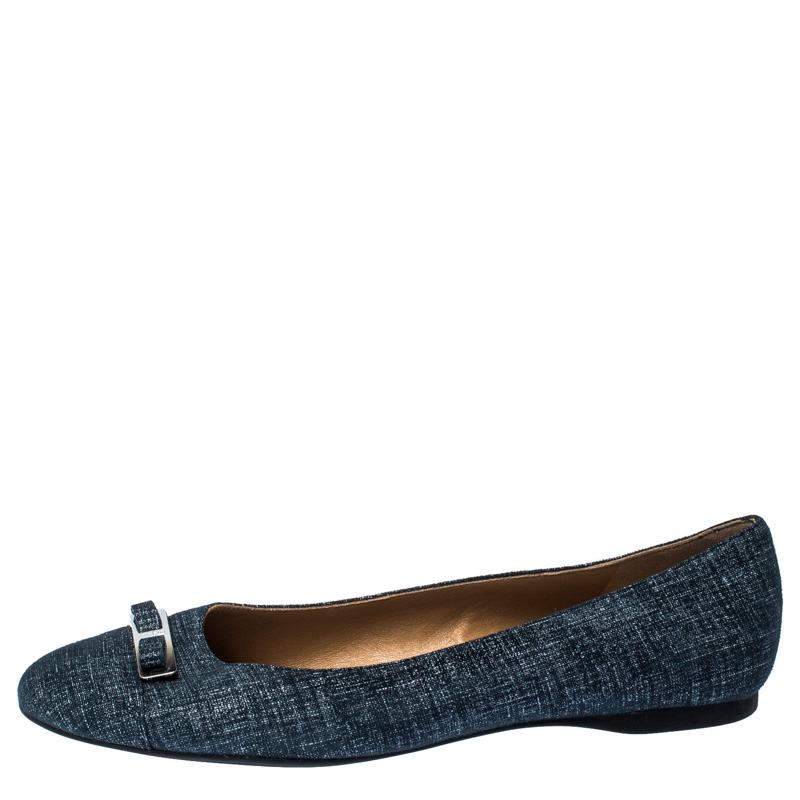 

Salvatore Ferragamo Blue Denim Bow Ballet Flats Size