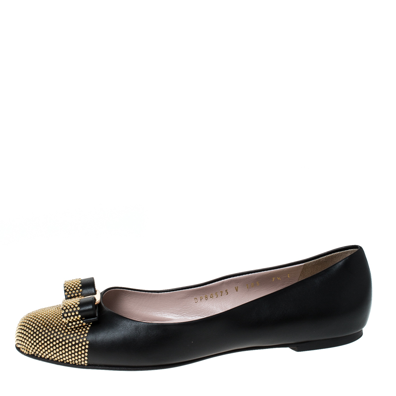 

Salvatore Ferragamo Black Leather Varina Studded Ballet Flats Size