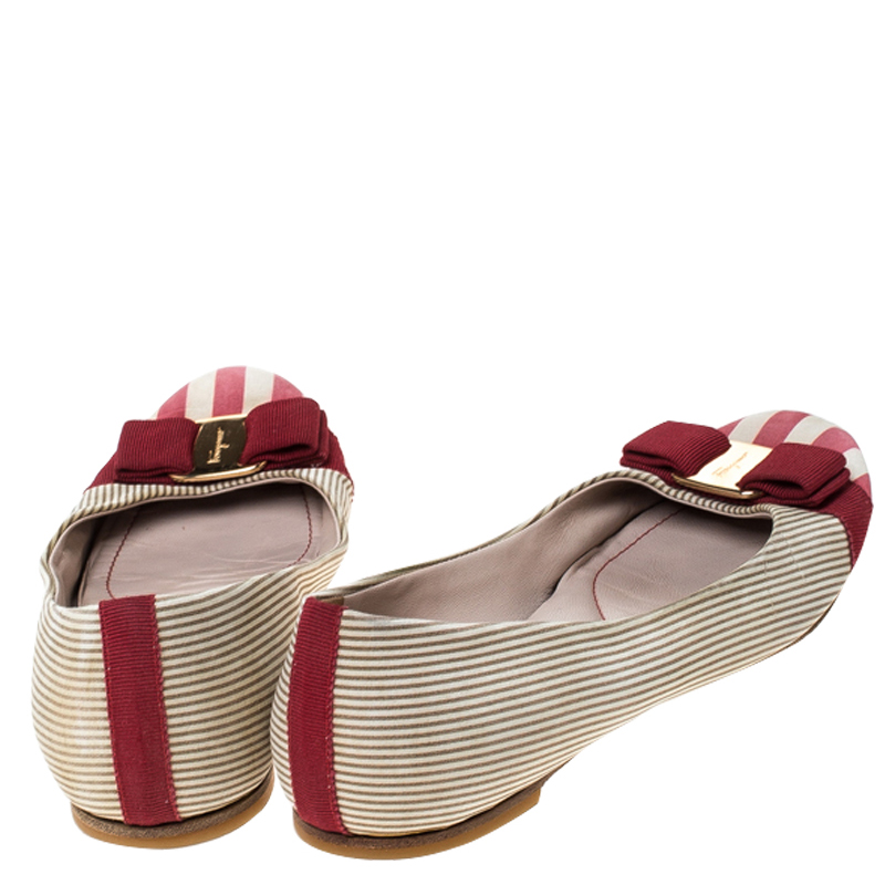 Pre-owned Ferragamo Multicolor Fabric Varina Bow Ballet Flats Size 38.5