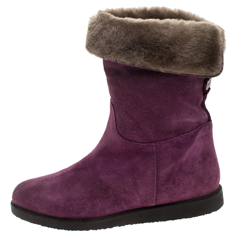 

Salvatore Ferragamo Purple Suede And Shearling 'My Ease' Boots Size