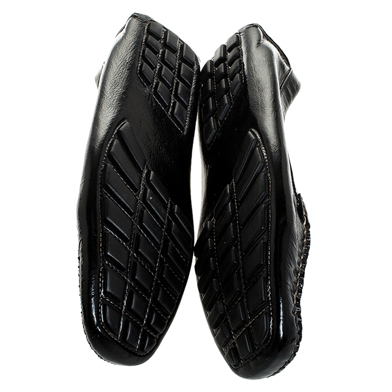 Pre-owned Ferragamo Black Leather Gancio Bit Loafers Size 38.5
