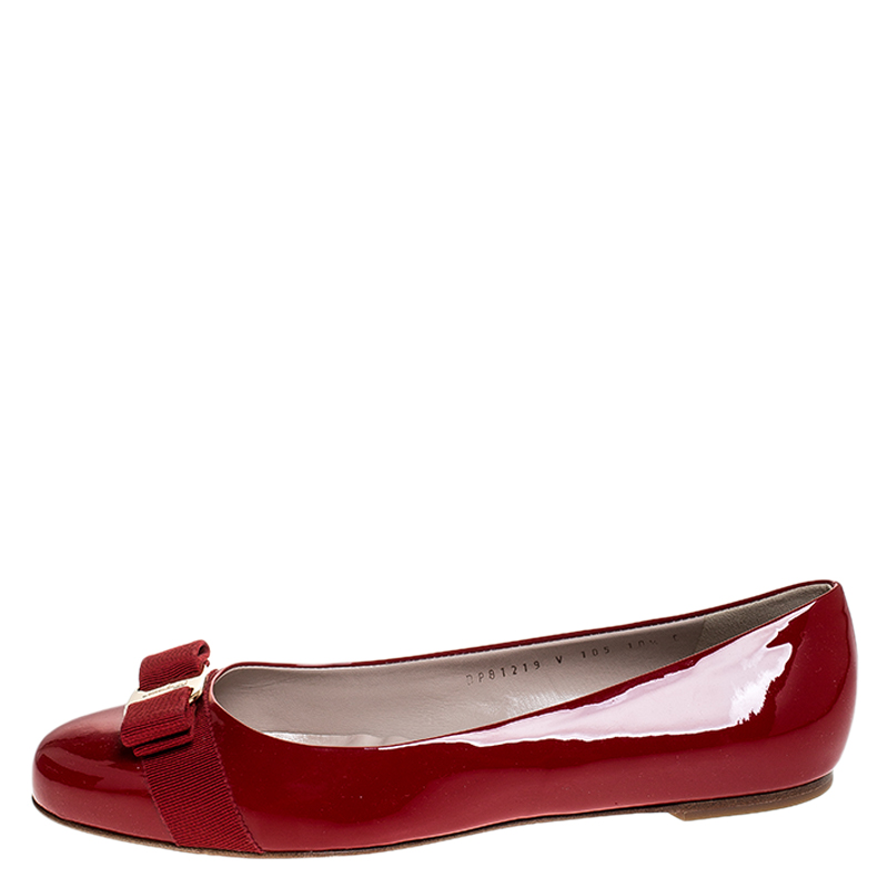 

Salvatore Ferragamo Red Patent Leather Varina Bow Ballet Flats Size