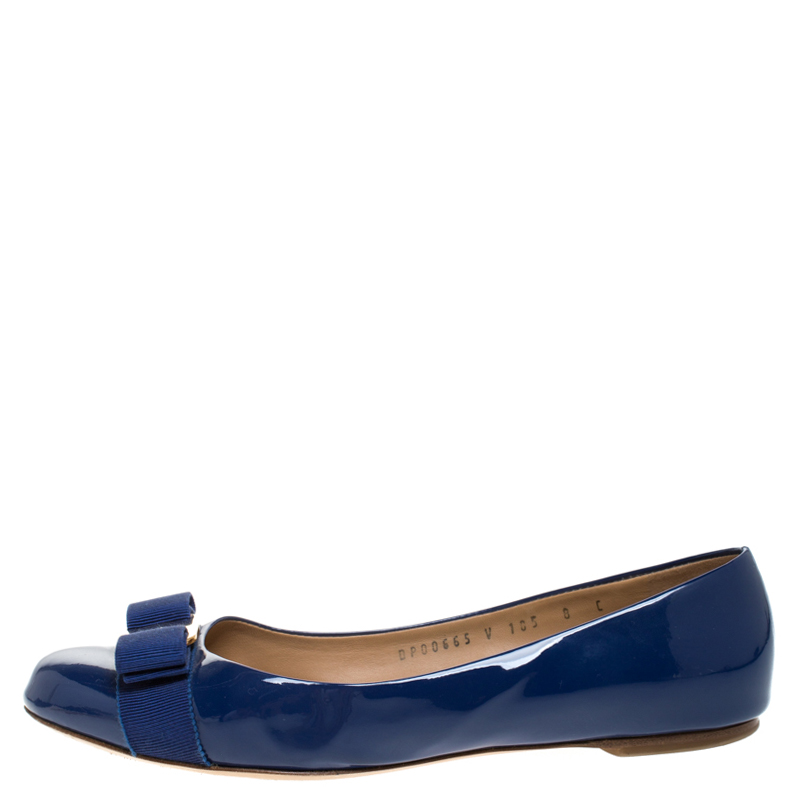 

Salvatore Ferragamo Blue Patent Leather Varina Ballet Flats Size