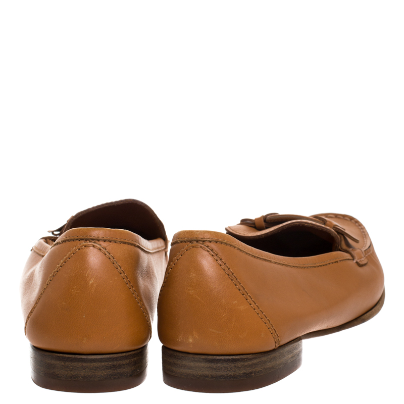 Salvatore Ferragamo Tan Leather Slip On Loafers Size 40
