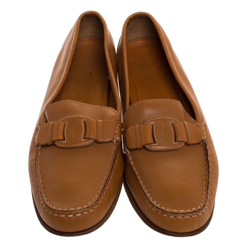 Salvatore Ferragamo Tan Leather Slip On Loafers Size 40