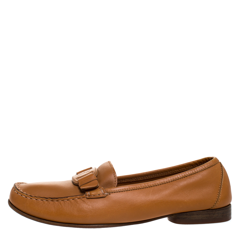 

Salvatore Ferragamo Tan Leather Slip On Loafers Size