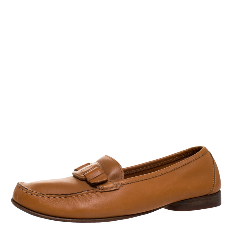 Salvatore Ferragamo Tan Leather Slip On Loafers Size 40