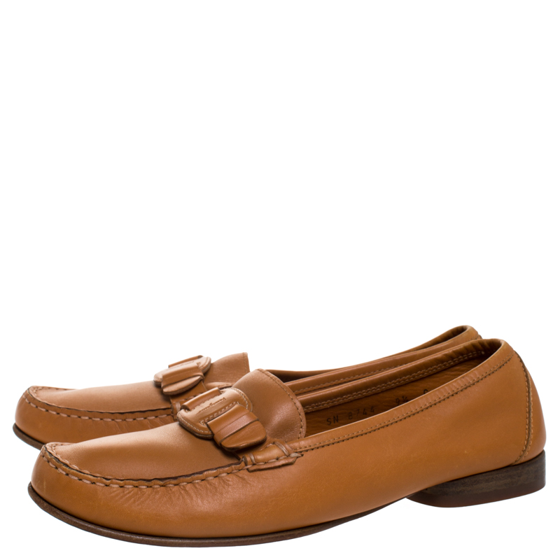 Salvatore Ferragamo Tan Leather Slip On Loafers Size 40